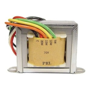 Transformer with colorful wires on a white background