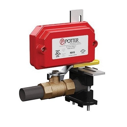 Red valve actuator with Potter brand label on a white background