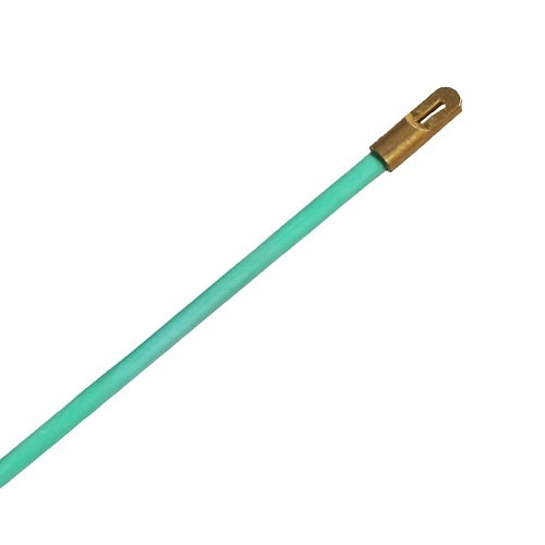 Green cable with brass connector on a white background