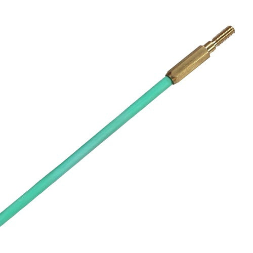 Green cable with brass connector on a white background