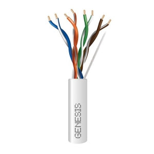 Genesis 50785501 CAT5e Riser Cable, 24/4 Solid BC, Unshielded, UTP, CMR, Sunlight Resistant, 500' (152.4m), REELEX Pull Box, White