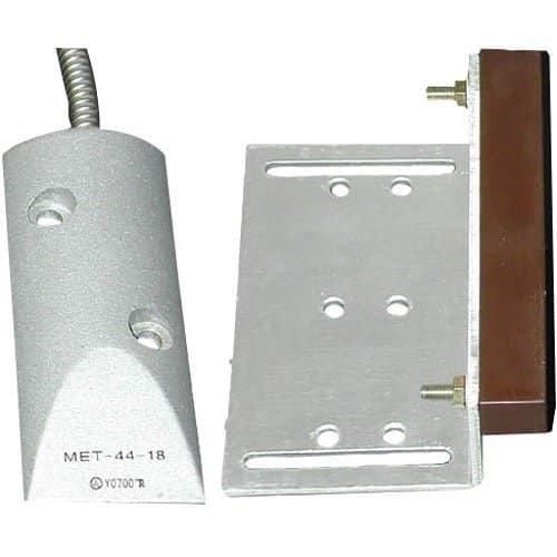 Two-piece magnetic contact switch set on a white background