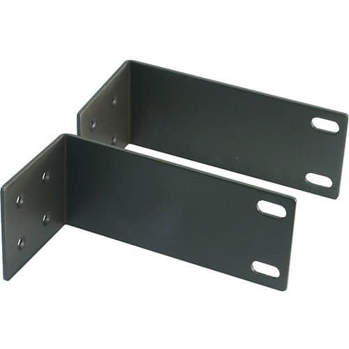 Two black metal corner brackets on a white background