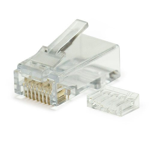 Clear Ethernet connector on a white background