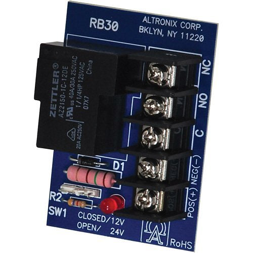 Electrical relay module with Zettler and Altronix branding on a blue background