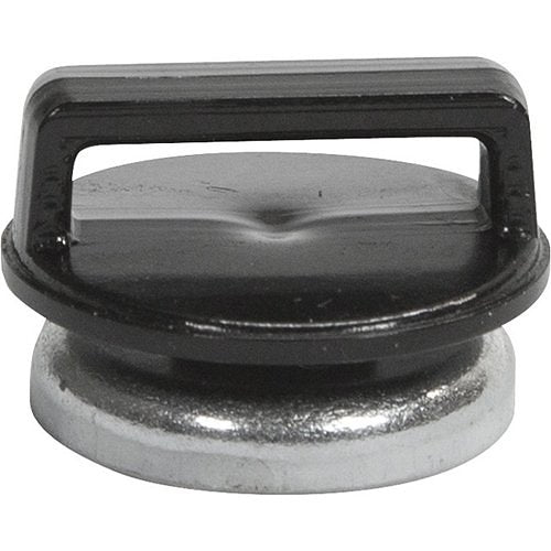 Metallic cap with black plastic top on a white background