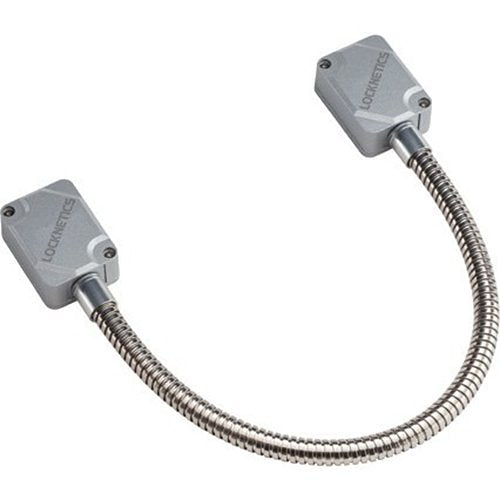 Two gray electronic devices with flexible cables on a white background