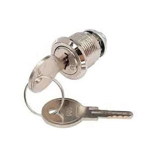 Metal lock with key on a white background
