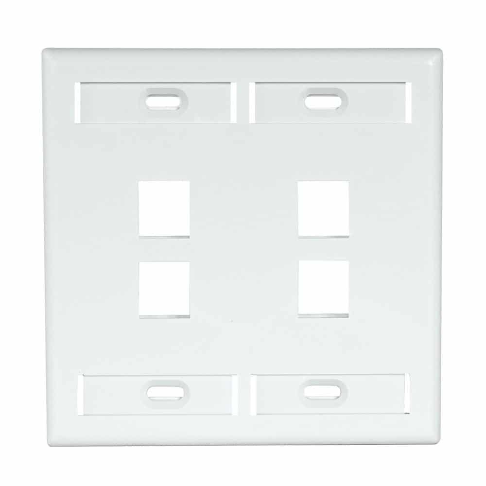 Leviton 42080-4WP 4-Port Dual Gang QuickPort Wallplate with ID Windows, White