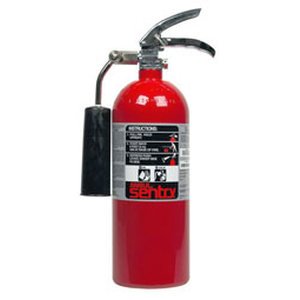 Red fire extinguisher on a white background