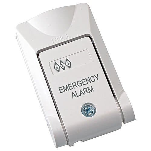 White emergency alarm pull switch on a white background