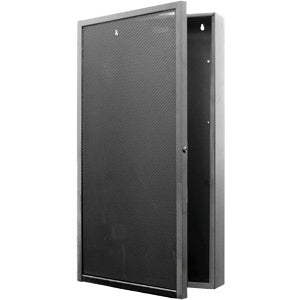 Rectangular metal enclosure on a white background