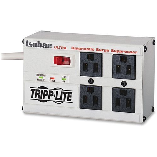 Tripp Lite ISOBAR4ULTRA Isobar 4-Outlet Surge Protector, 6' Cord with Right-Angle Plug, 3330 Joules, Diagnostic LEDs, Metal Housing