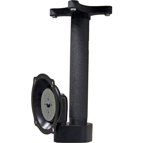 Black metal mounting components on a white background