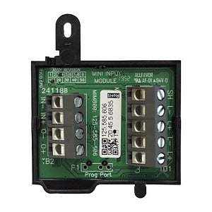 Electronic module with various ports and labels on a white background