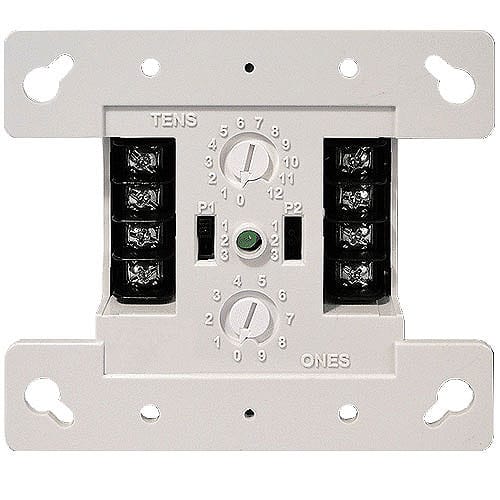 Electrical component with dials and connectors on a white background
