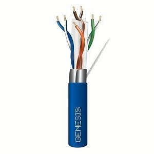 Genesis 53931106 CAT6a Plenum Cable, 23/4 Solid BC, Unshielded, CMP, FT6, 1000' (304.8m) Pull Box, Blue
