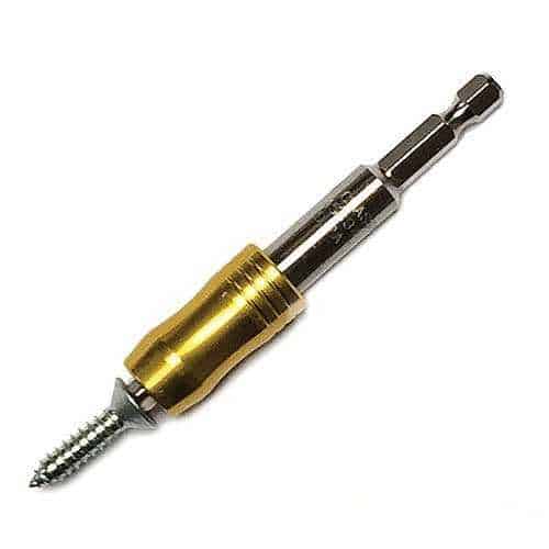 Gold and silver drill bit on a white background