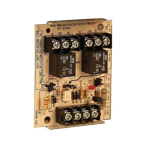 Electrical relay module on a white background