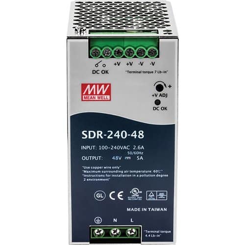 Mean Well power supply unit with model number SDR-240-48 on a white background