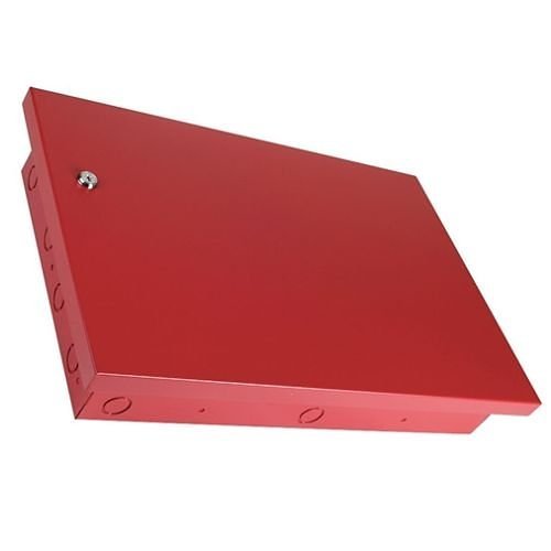 Red metal box on a white background