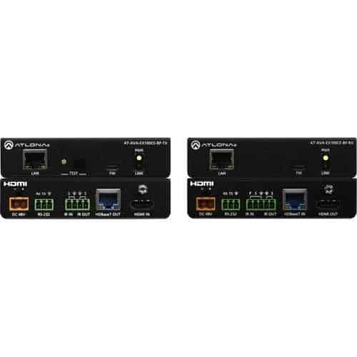 Two Atlona HDMI extenders on a white background