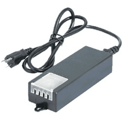 Power adapter with a cord on a white background