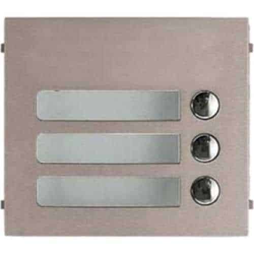 Metallic apartment intercom call panel on a white background