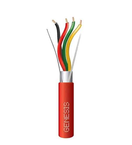 Genesis 44035504 18/4 Solid Shielded Riser Fire Alarm Cable, FPLR, CL3R, FT4, Sunlight Resistant, 500' (152.4m), REELEX Pull Box, Red