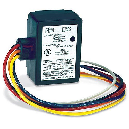 Electrical relay with colored wires on a white background