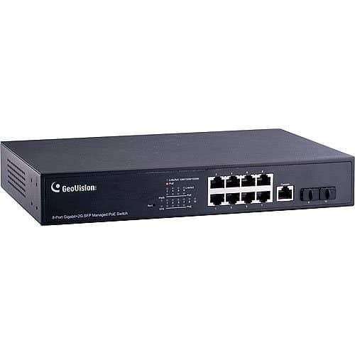 Network switch with multiple ports on a white background