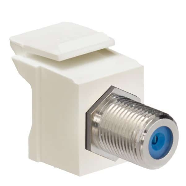 White plastic fitting with a metallic connector on a white background