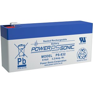 Power Sonic PS-832 PS Series 8V, 3.2Ah General Purpose Rechargeable SLA Battery, F1 Terminals