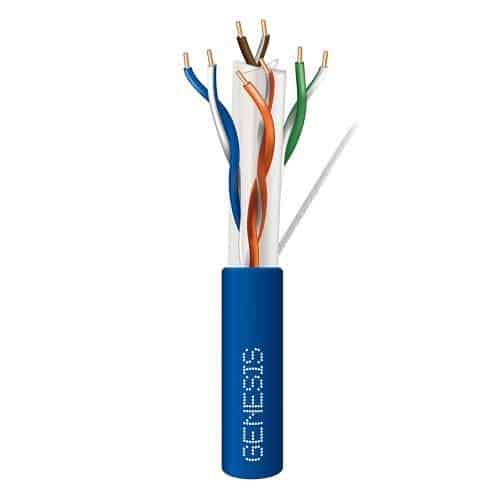 Genesis 51026106 CAT6 Plus Plenum Cable, 23/4 Solid BC, UTP, Unshielded, CMP, LP, FT6, 500' (152.4m), Reel-in-a-Box, Blue