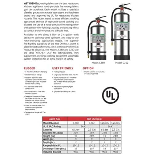 Amerex C260 Class K fire extinguisher for Kitchen Use (Replaces B260)