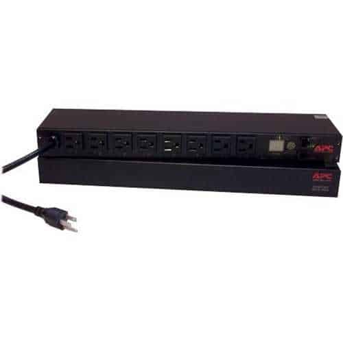 APC power strip with multiple outlets on a white background
