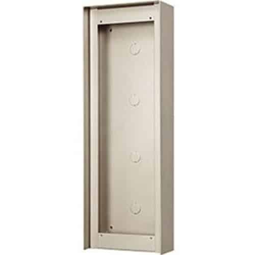 Beige outdoor electrical enclosure on a white background