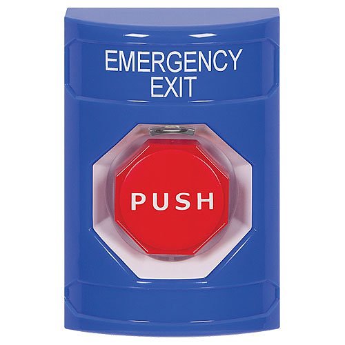 STI SS2401EM-EN Stopper Station Push Button, No-Cover, Turn-to-Reset Button, "Emergency" Label, Blue