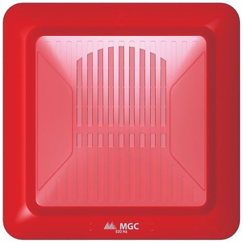 Red square air vent with 'MGC' branding on a white background