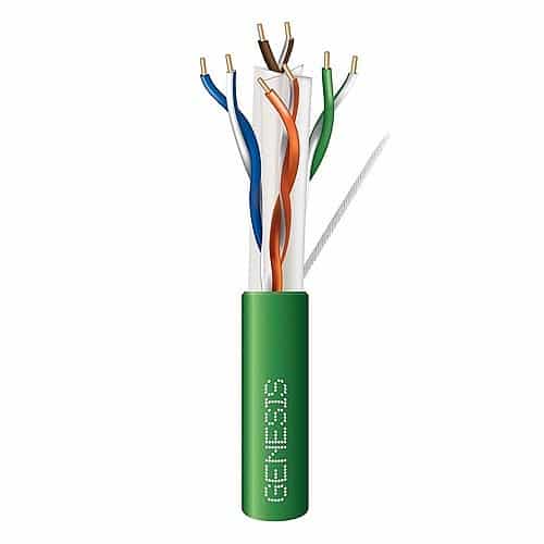 Genesis 50922105 CAT6 Plus Riser Cable, 23/4 Solid BC, Unshielded, UTP, CMR, FT4, Sunlight Resistant, 1000' (304.8m), Pull Box, Green