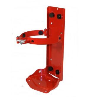 Red metal bracket or support structure on a white background