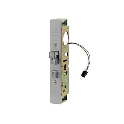 Electromechanical door lock with wiring on a white background