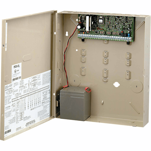 Electrical panel with wiring and components on a white background