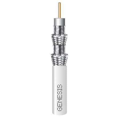 Genesis 50071001 RG6 CCS Quad-Shield Coaxial CCTV Cable, 18 AWG Solid BC, CL2, CM, Sunlight Resistant, 1000' (304.8m), Reel, White