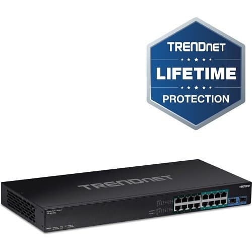 Trendnet network switch with Lifetime Protection badge on a white background