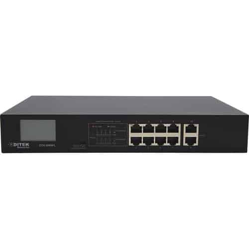 Network switch with multiple ports on a white background