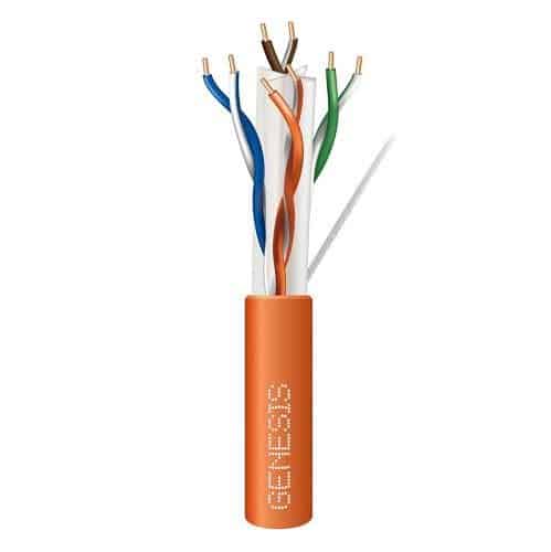 Genesis 50921103 CAT6 Plus Riser Cable, 23/4 Solid BC, Unshielded, UTP, CMR, FT4, Sunlight Resistant, 1000' (304.8m), REELEX Pull Box, Orange