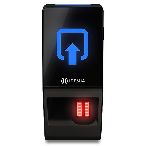 Fingerprint scanner with IDEMIA logo on a white background