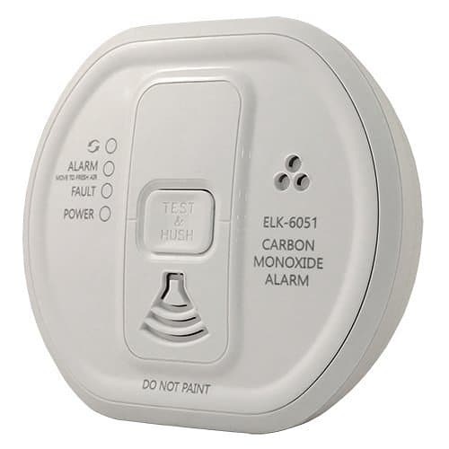 Carbon monoxide alarm with test and reset button on a white background