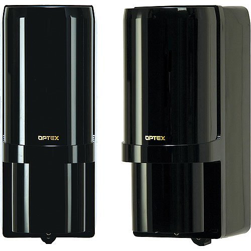 Two black Optex devices on a white background